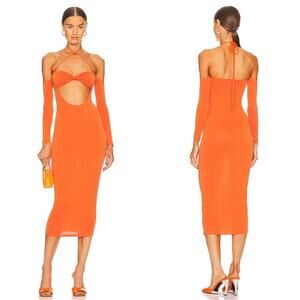 Camila Coelho Harmony Cutout Off the Shoulder Midi Dress in Sunset Orange Sz XS